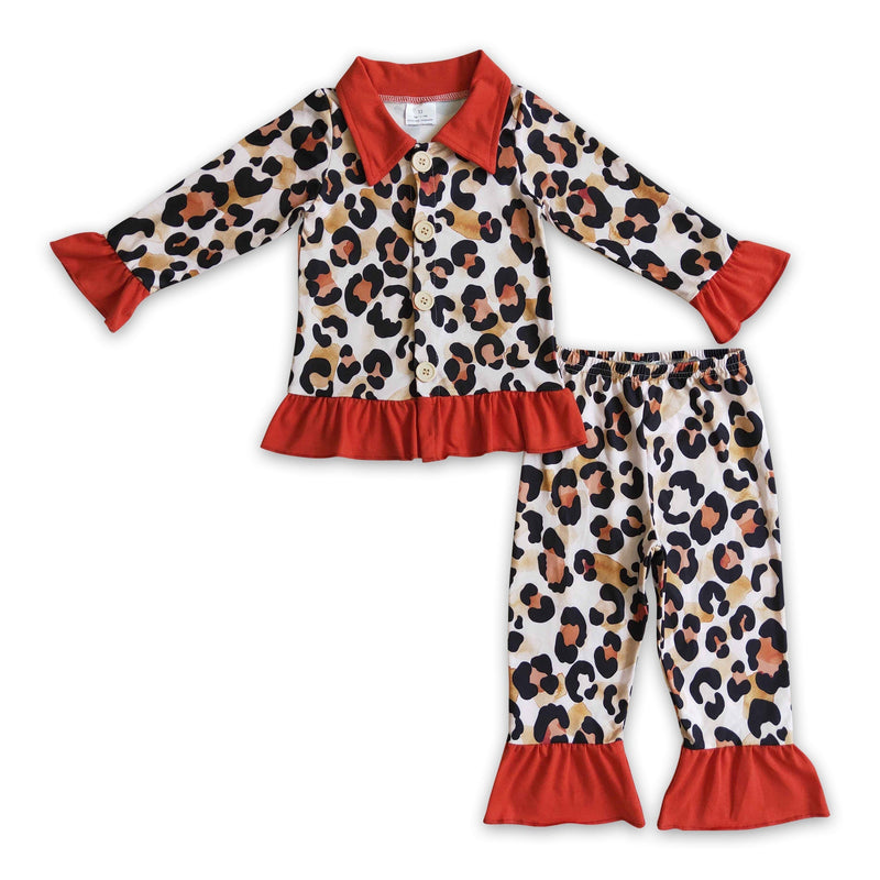 Leopard long sleeves girls ruffle pajamas - BIG FRENCHIES