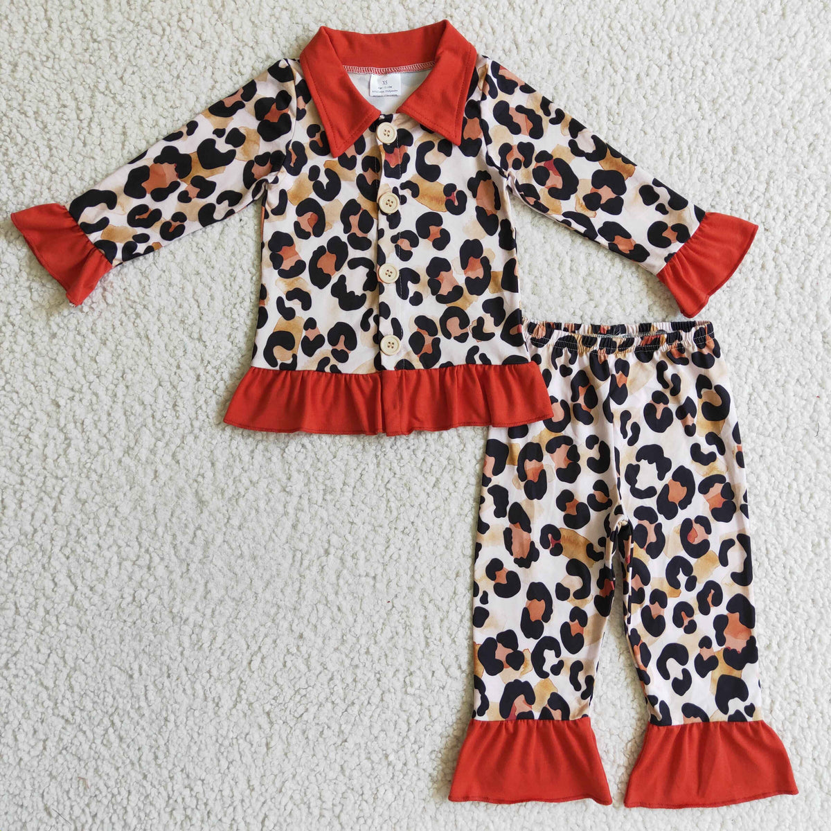 Leopard long sleeves girls ruffle pajamas - BIG FRENCHIES