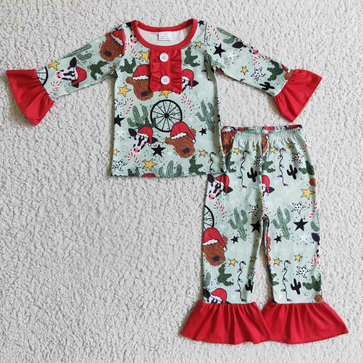 Highland cow cactus kids girls western Christmas pajamas - BIG FRENCHIES