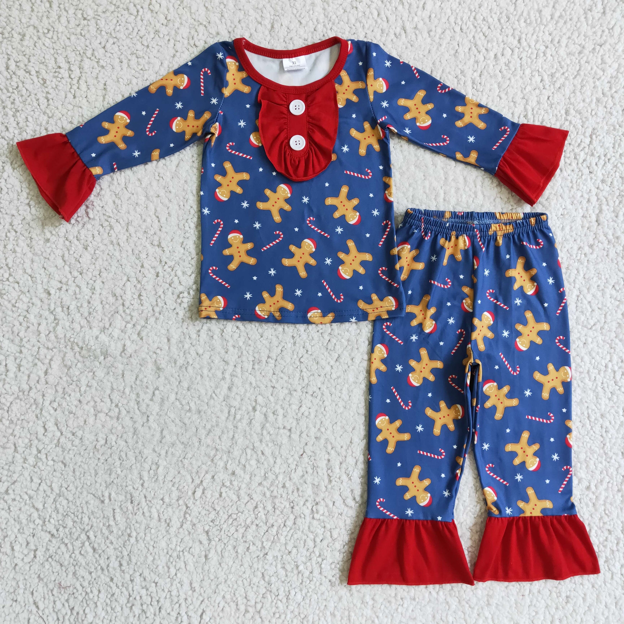 Gingerbread candy cane kids girls Christmas pajamas - BIG FRENCHIES