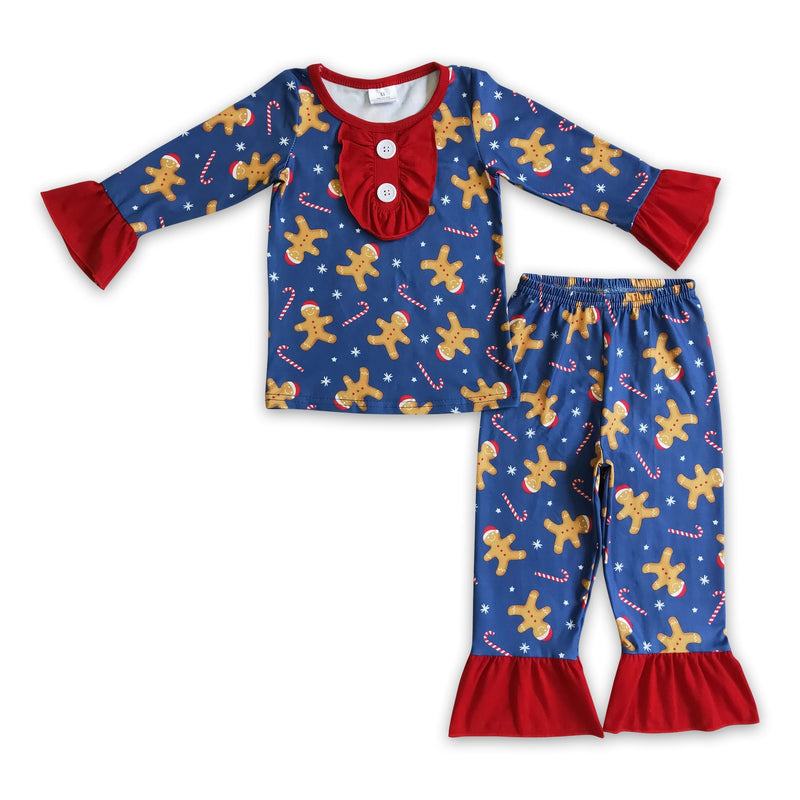 Gingerbread candy cane kids girls Christmas pajamas - BIG FRENCHIES