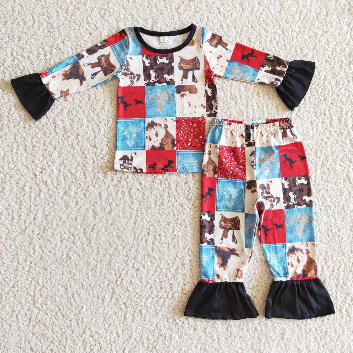 Paisley horse cow patchwork kids girls western pajamas - BIG FRENCHIES