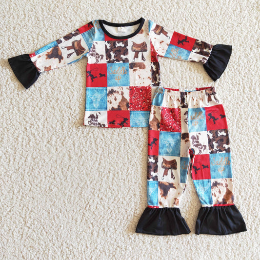 Paisley horse cow patchwork kids girls western pajamas - BIG FRENCHIES