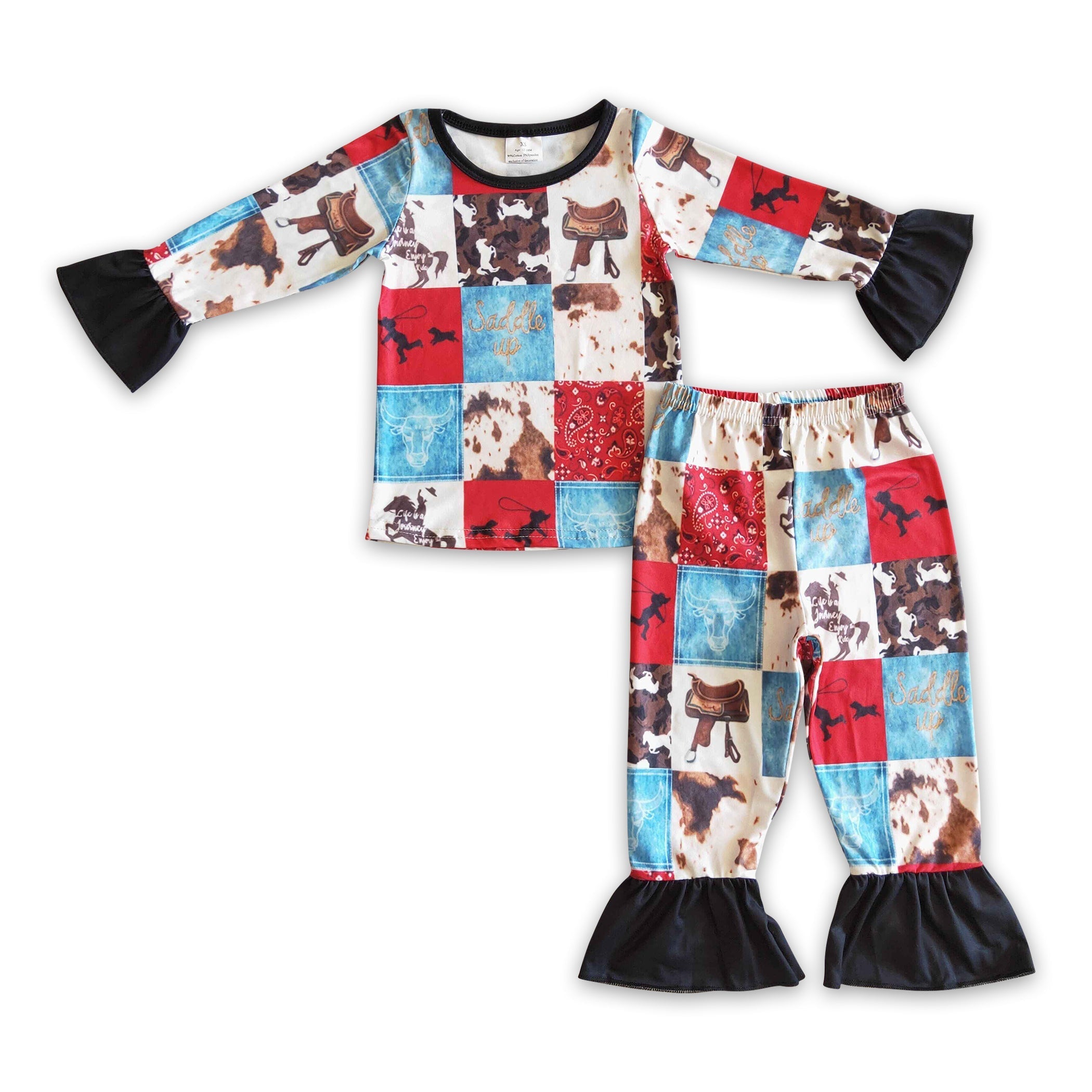 Paisley horse cow patchwork kids girls western pajamas - BIG FRENCHIES