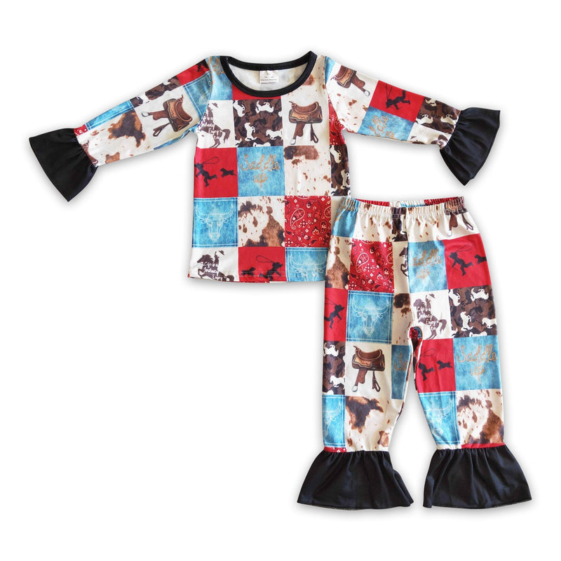 Paisley horse cow patchwork kids girls western pajamas - BIG FRENCHIES