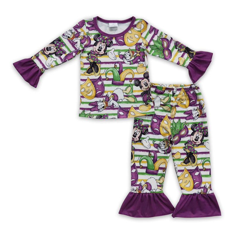 Green purple yellow stripe mouse kids girls Mardi gras pajamas - BIG FRENCHIES