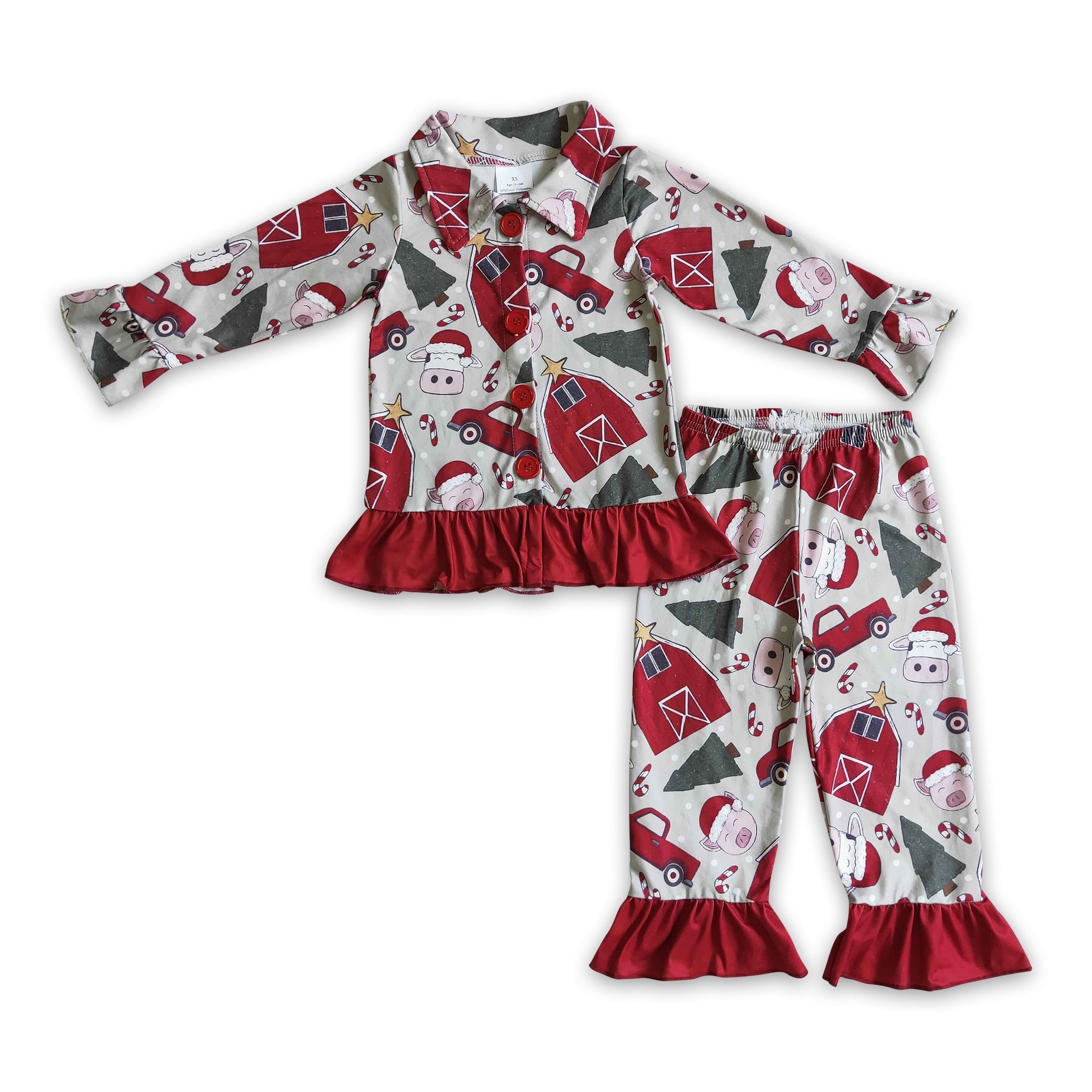 Cow pig farm print kids girls Christmas pajamas - BIG FRENCHIES