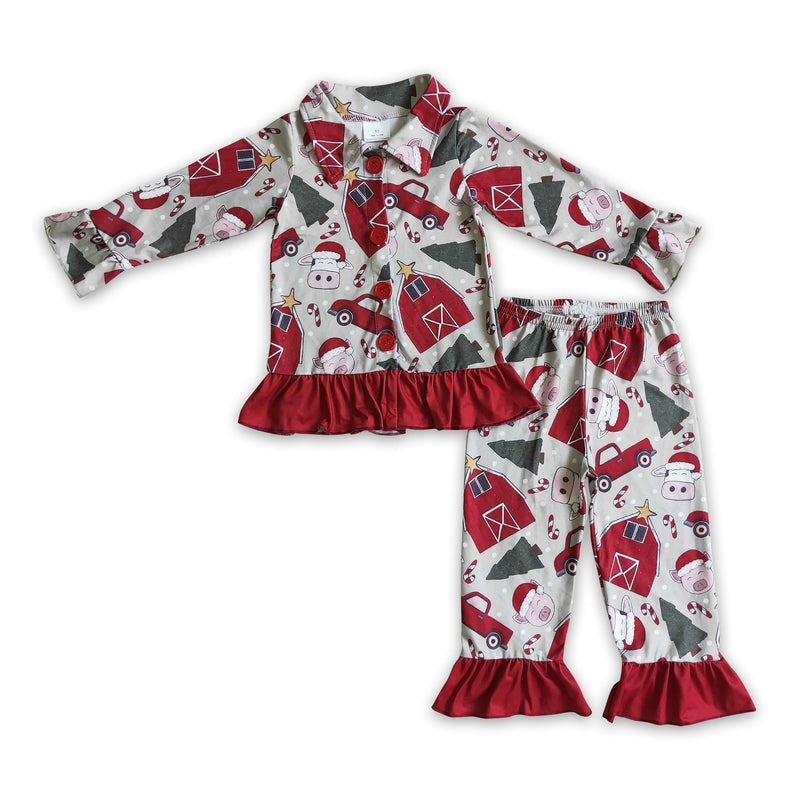 Cow pig farm print kids girls Christmas pajamas - BIG FRENCHIES