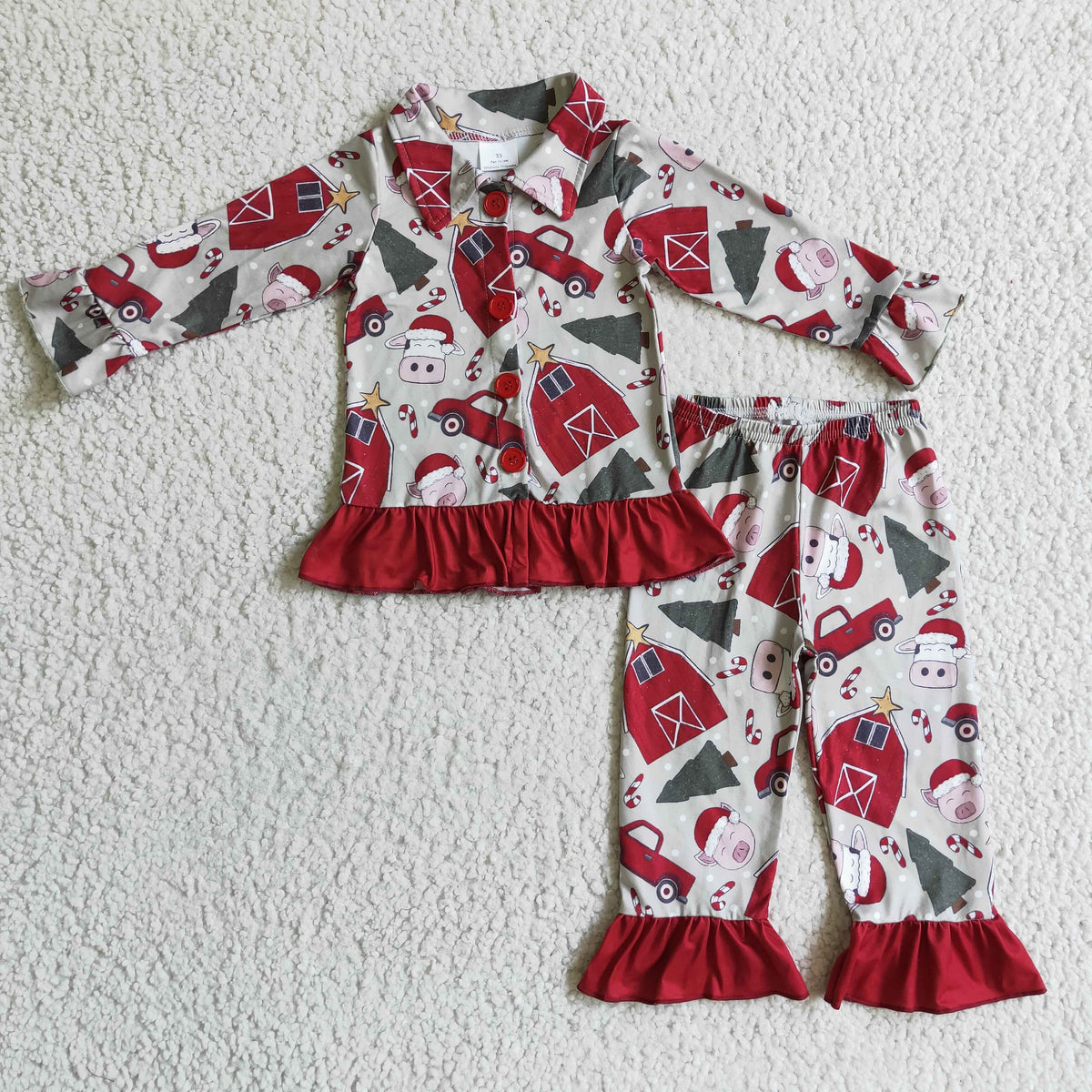 Cow pig farm print kids girls Christmas pajamas - BIG FRENCHIES