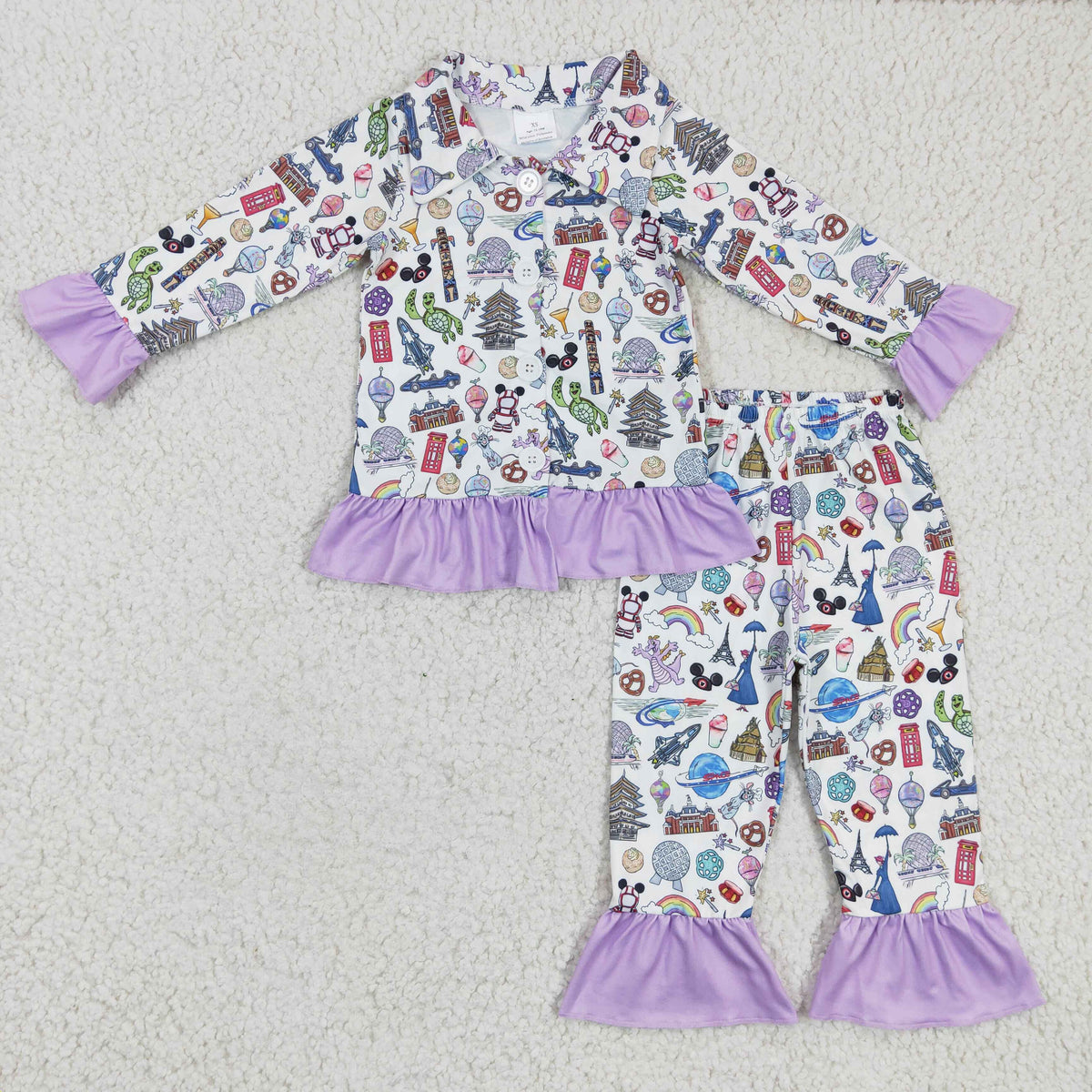 Mouse turtle rainbow lavender girls pajamas - BIG FRENCHIES
