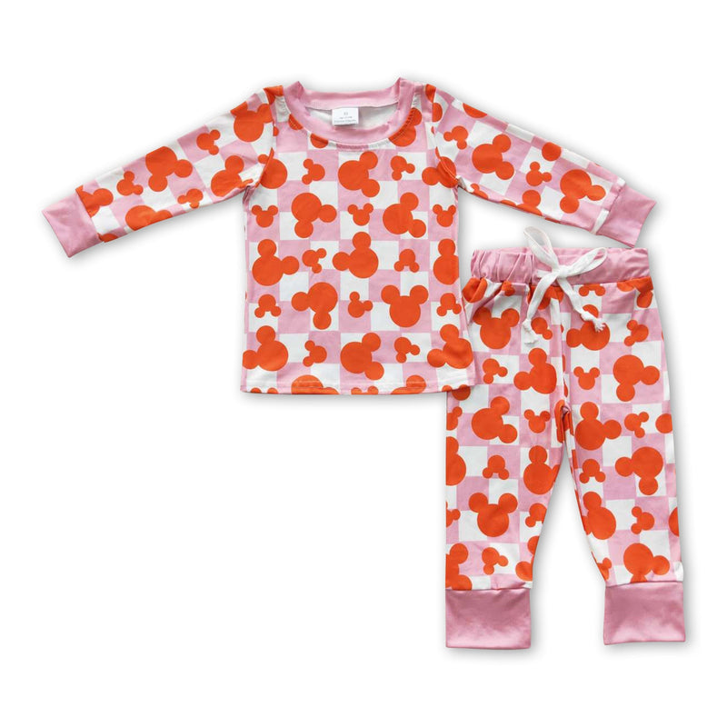 Plaid mouse long sleeves kids girls fall pajamas - BIG FRENCHIES