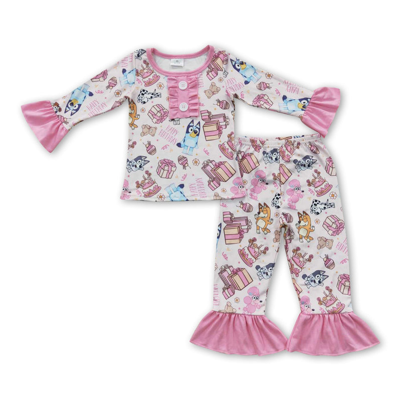 Pink long sleeves dogs gifts Happy birthday girls pajamas - BIG FRENCHIES