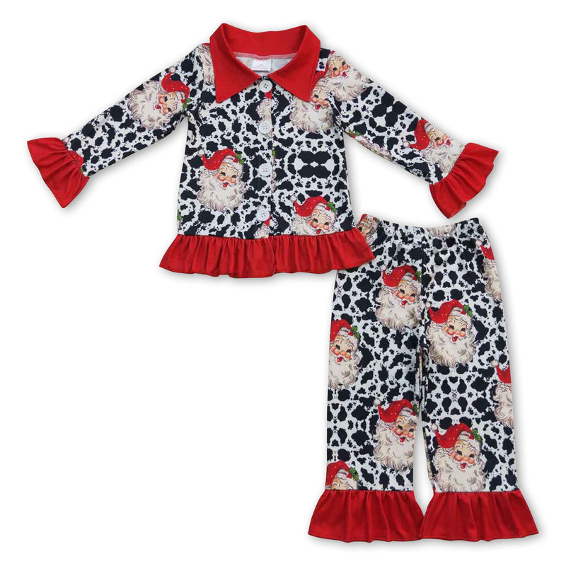 Cow santa long sleeves kids girls Christmas pajamas - BIG FRENCHIES