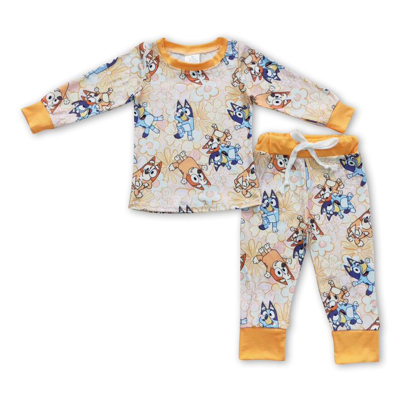 Floral dogs long sleeves kids girls pajamas - BIG FRENCHIES