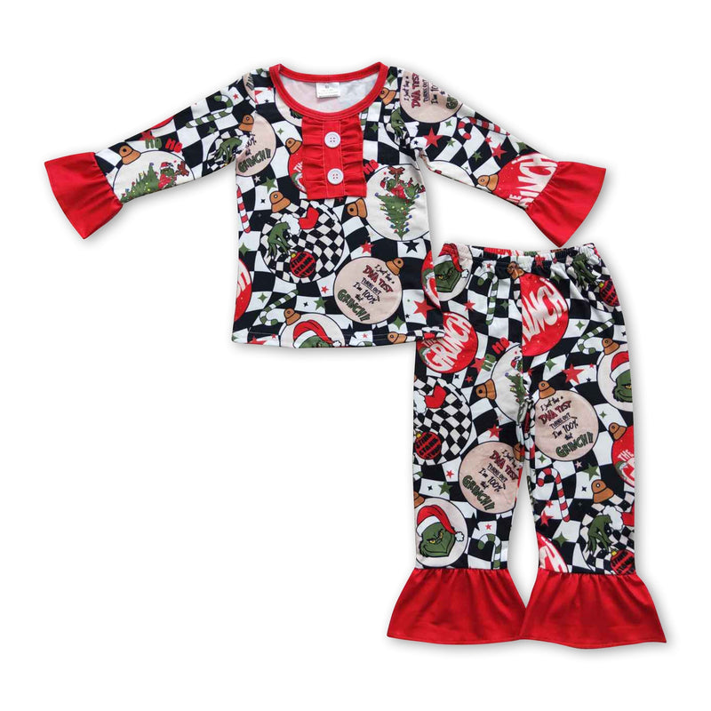 Green face jingle bell girls Christmas pajamas - BIG FRENCHIES