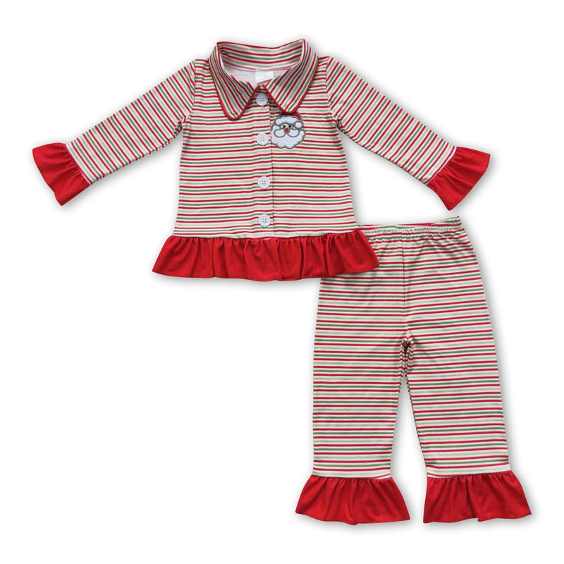 Santa green red stripe baby girls Christmas pajamas - BIG FRENCHIES