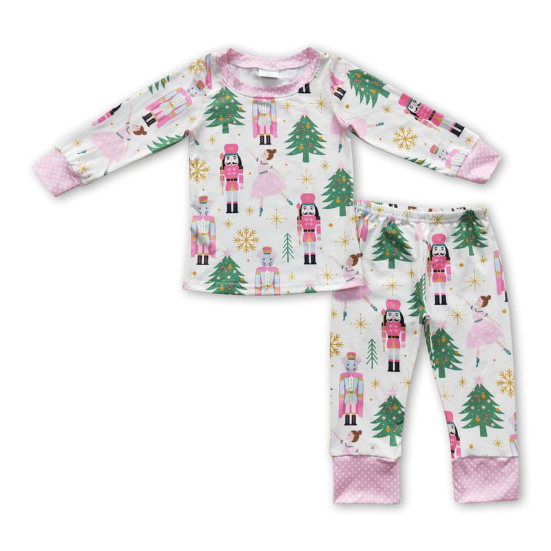 Pink Christmas tree polka dots ballet kids girls pajamas - BIG FRENCHIES