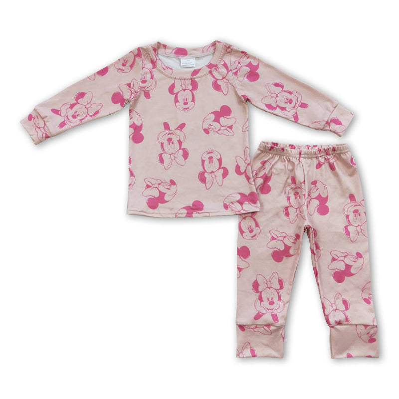 Long sleeves pink mouse kids girls pajamas - BIG FRENCHIES