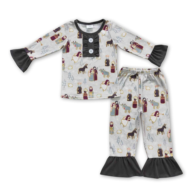 Nativity long sleeves kids girls Christmas pajamas - BIG FRENCHIES