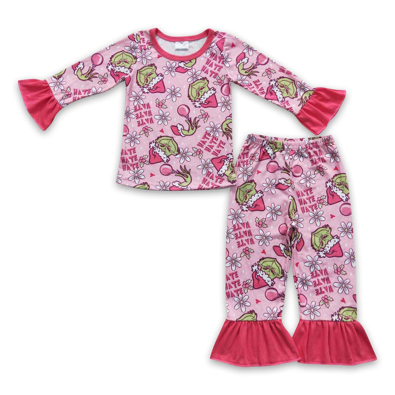 Pink green face long sleeves girls Christmas pajamas - BIG FRENCHIES
