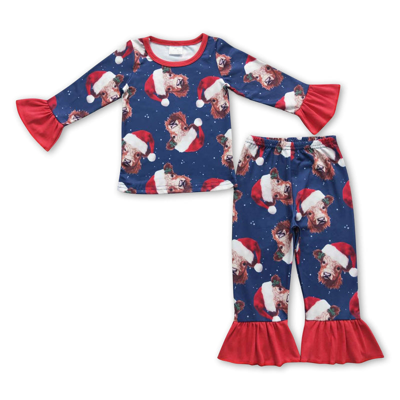 Red Christmas hat highland cow girls pajamas - BIG FRENCHIES