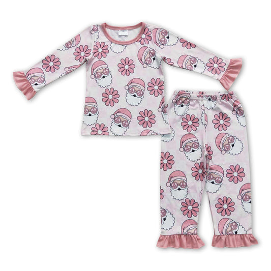 Pink floral groovy santa kids girls Christmas pajamas - BIG FRENCHIES