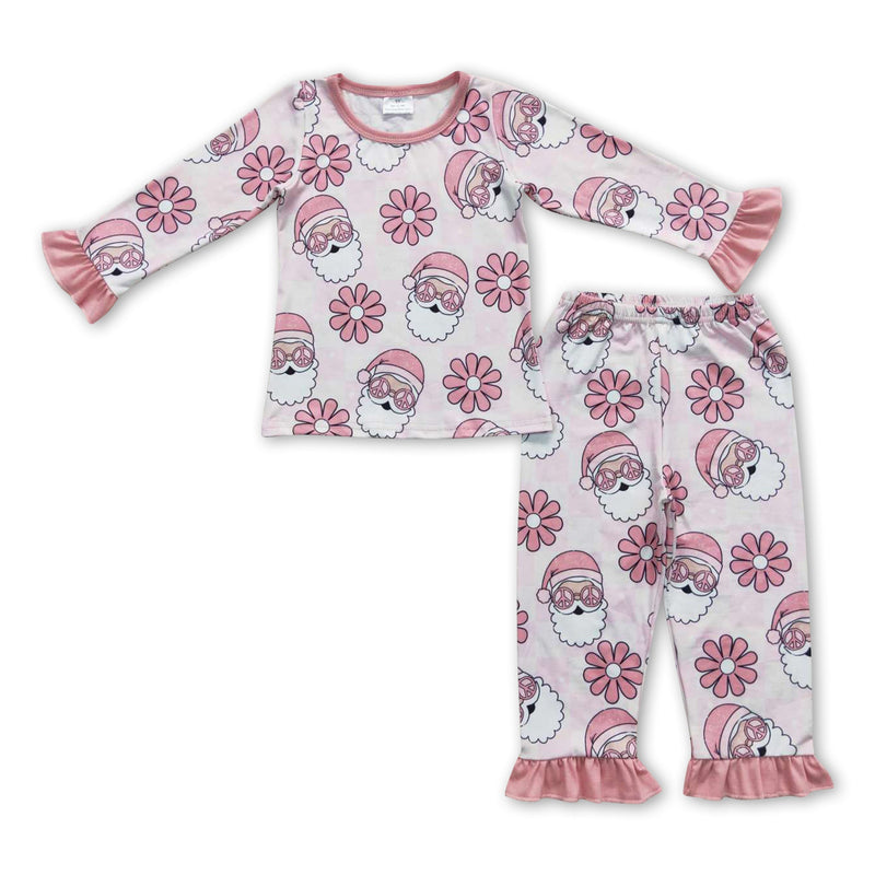 Pink floral groovy santa kids girls Christmas pajamas - BIG FRENCHIES