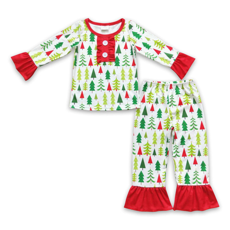 Christmas tree long sleeves ruffle baby girls pajamas - BIG FRENCHIES