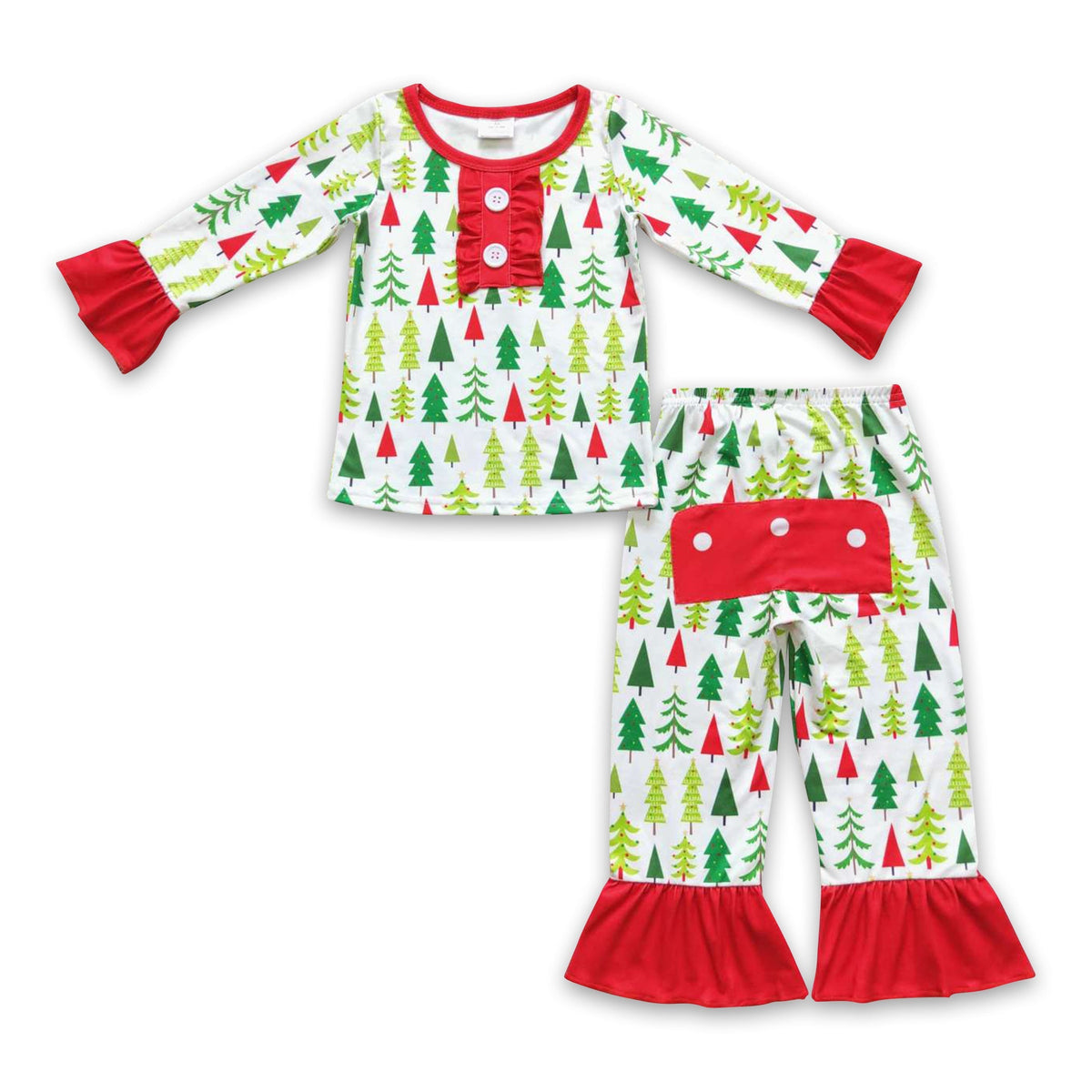 Christmas tree long sleeves ruffle baby girls pajamas - BIG FRENCHIES