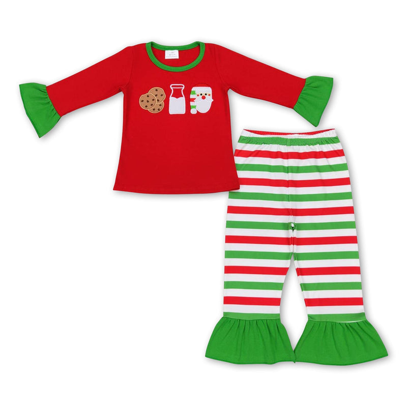 Cookie milk santa red top stripe pants girls Christmas pajamas - BIG FRENCHIES