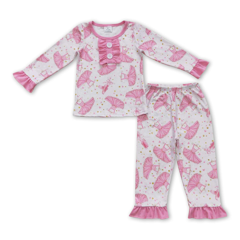 Pink dance ruffle long sleeves girls pajamas - BIG FRENCHIES