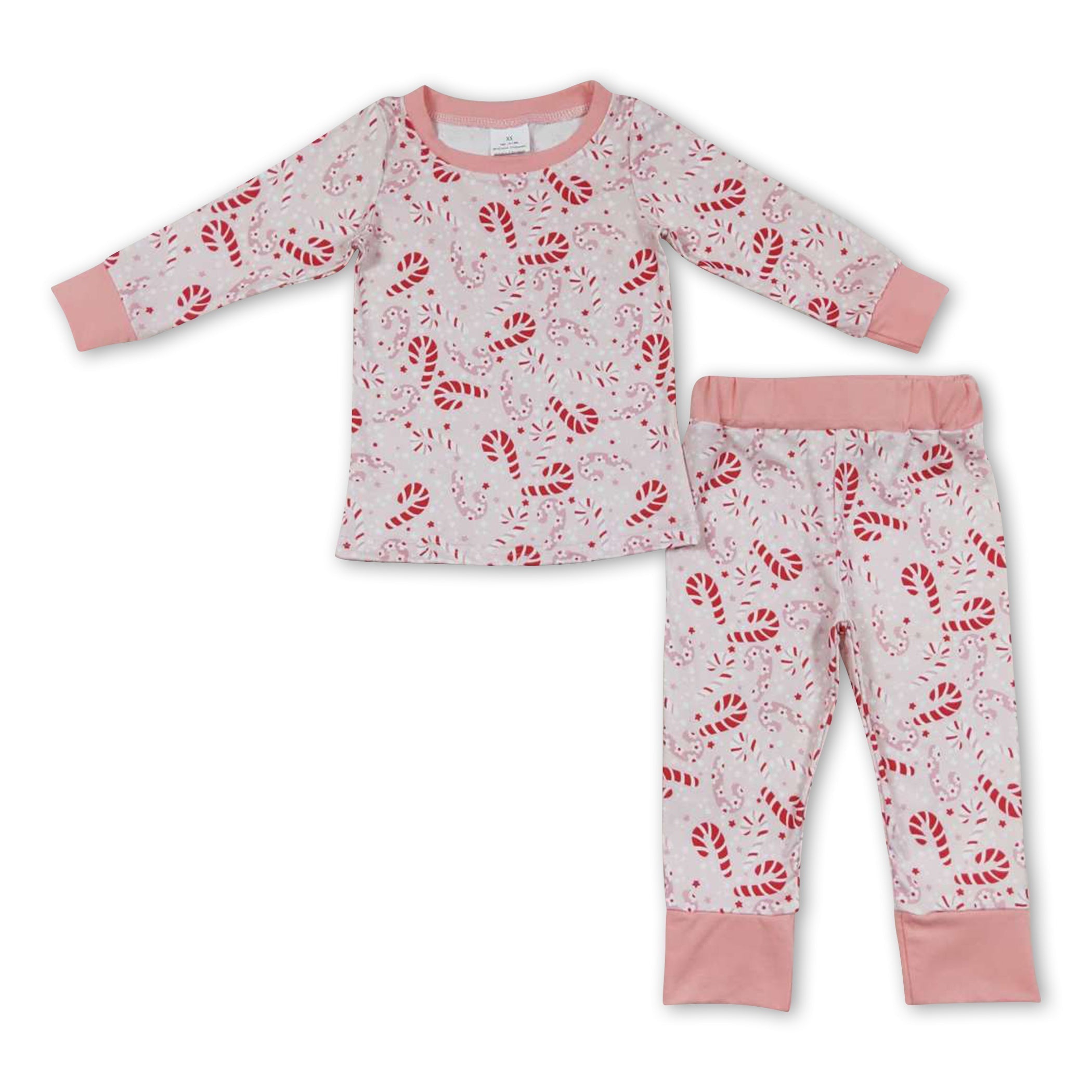 Pink candy cane long sleeves girls Christmas pajamas - BIG FRENCHIES