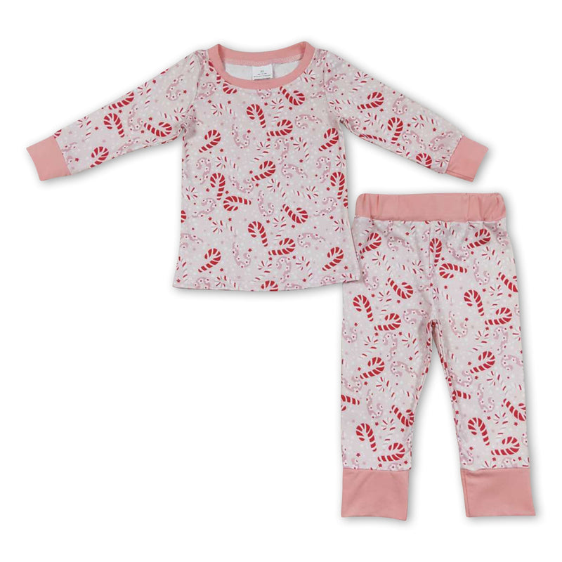 Pink candy cane long sleeves girls Christmas pajamas - BIG FRENCHIES
