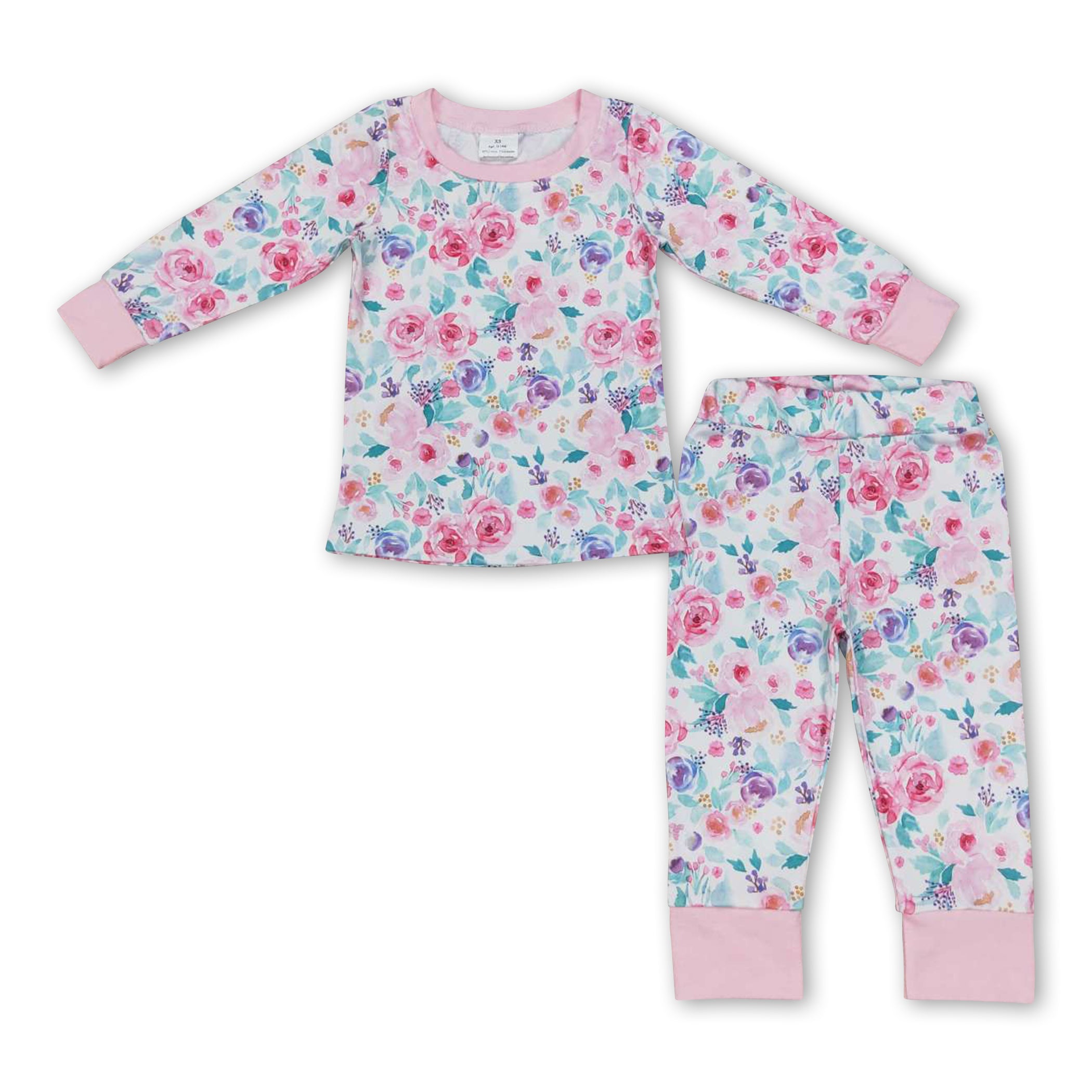 Pink floral long sleeves baby girls pajamas - BIG FRENCHIES