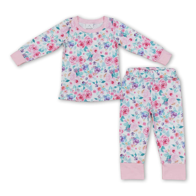 Pink floral long sleeves baby girls pajamas - BIG FRENCHIES