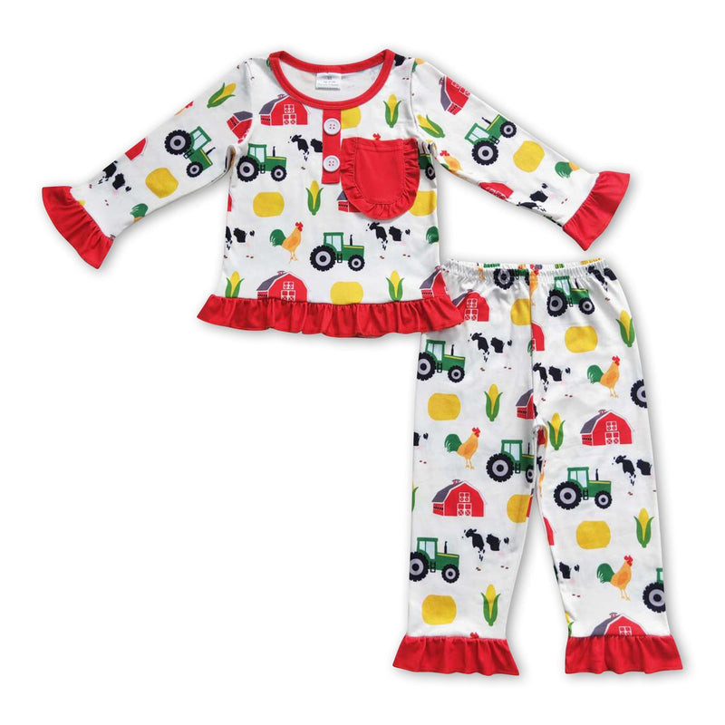 Chicken cow corn pockets kids girl farm pajamas - BIG FRENCHIES