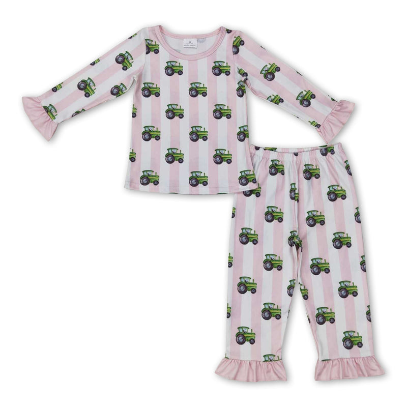 Pink stripe tractor girls farm pajamas - BIG FRENCHIES