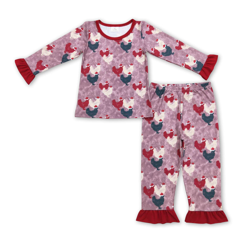 Christmas hat chicken ruffle long sleeves girls pajamas - BIG FRENCHIES