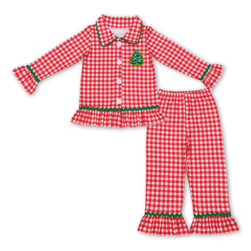Red plaid Christmas tree kids girls pajamas - BIG FRENCHIES