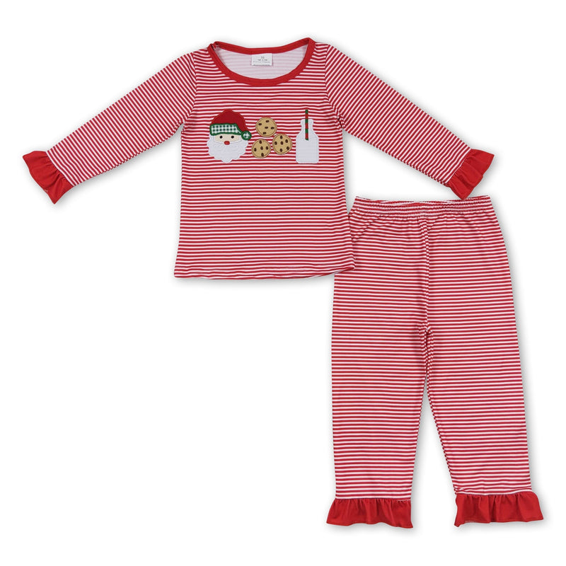 Santa cookie milk red stripe girls Christmas pajamas - BIG FRENCHIES