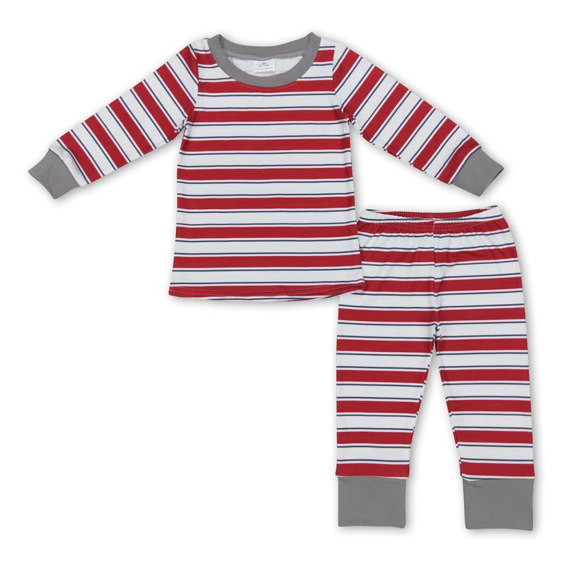 Grey red stripe long sleeves girls Christmas pajamas - BIG FRENCHIES