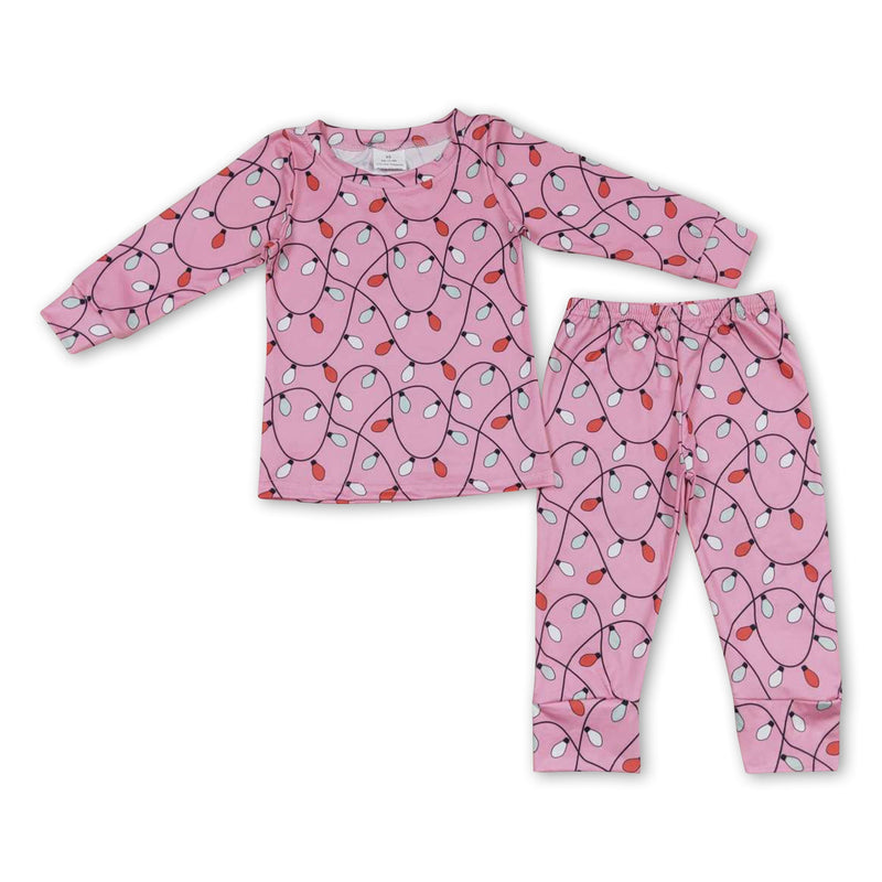 Pink long sleeves Christmas lighting girls pajamas - BIG FRENCHIES