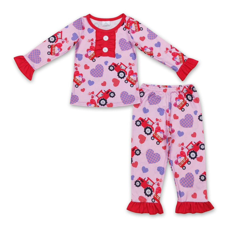 Heart truck ruffle long sleeves girls valentine's pajamas - BIG FRENCHIES