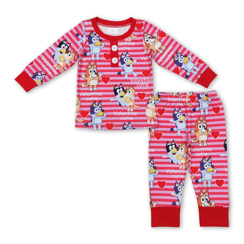 Valentine cutie dog stripe baby kids pajamas - BIG FRENCHIES