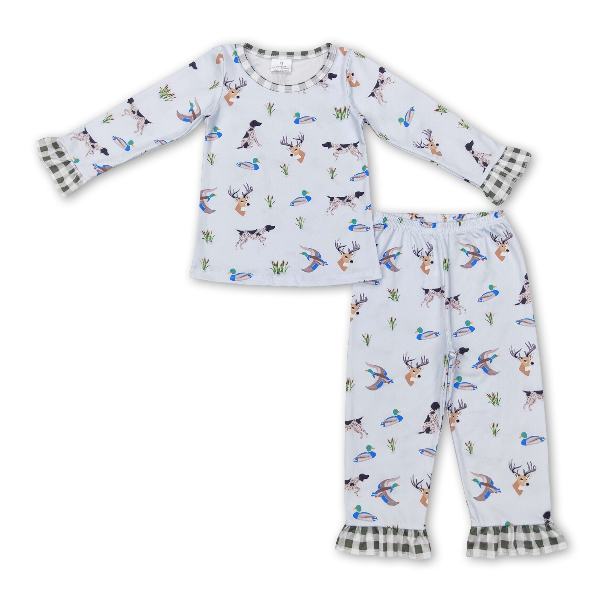 Ruffle long sleeves duck dog deer girls hunting pajamas - BIG FRENCHIES