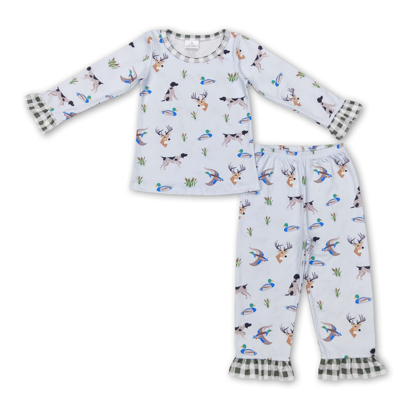Ruffle long sleeves duck dog deer girls hunting pajamas - BIG FRENCHIES