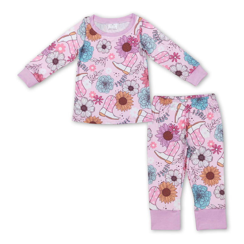 Pink flower boots western girls pajamas - BIG FRENCHIES
