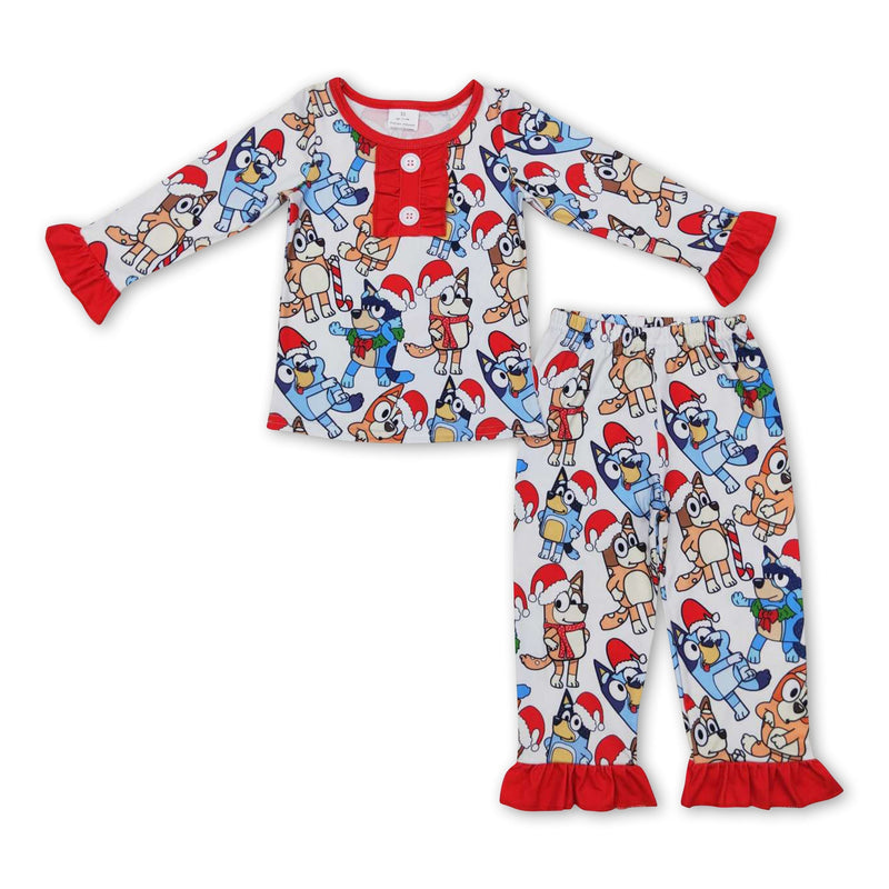 Christmas hat dog ruffle kids girls pajamas - BIG FRENCHIES