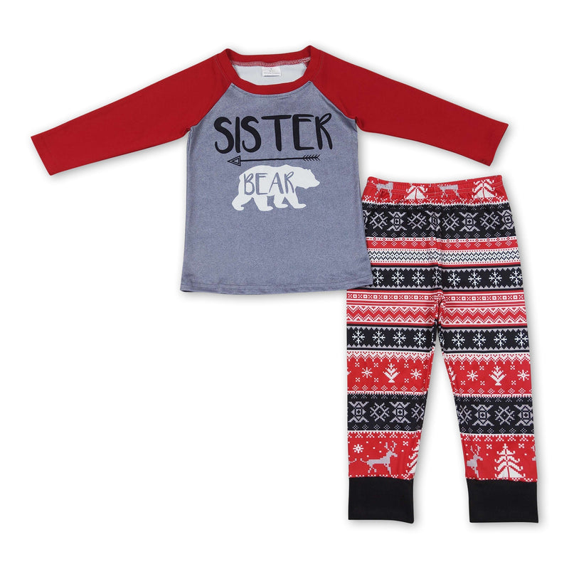 Sister bear top deer Christmas tree pants girls pajamas - BIG FRENCHIES