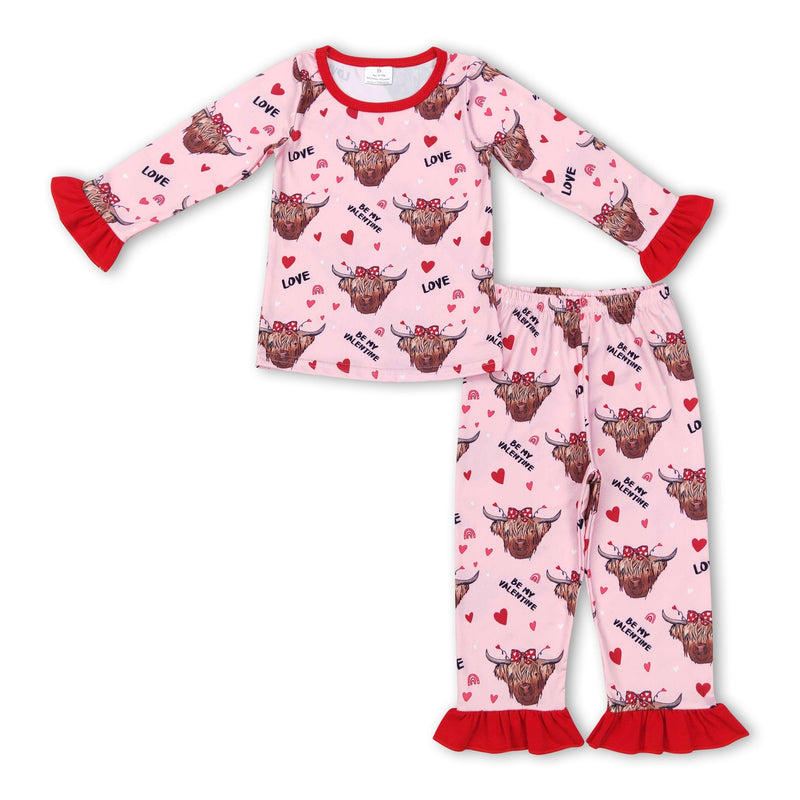 Be my valentine highland cow heart love girls pajamas - BIG FRENCHIES
